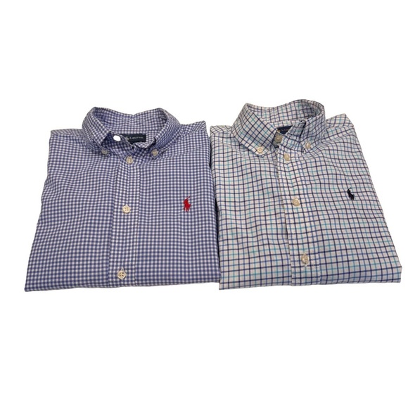 Ralph Lauren LOT Of 2 Boys Button Down Shirts. 1-checkered 1-plaid Blue Size 6 - Picture 1 of 11